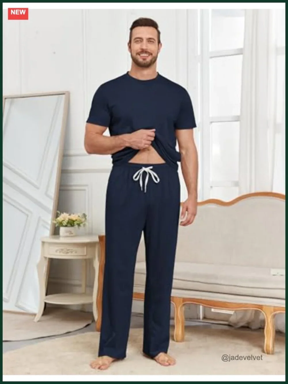 Men's 3-Piece Pajama Set Comfy Lounge Pj Loose Fit Sleepwear Crewneck Top with